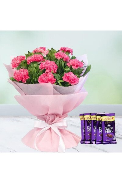 Pink Carnations And Chocolate Combo