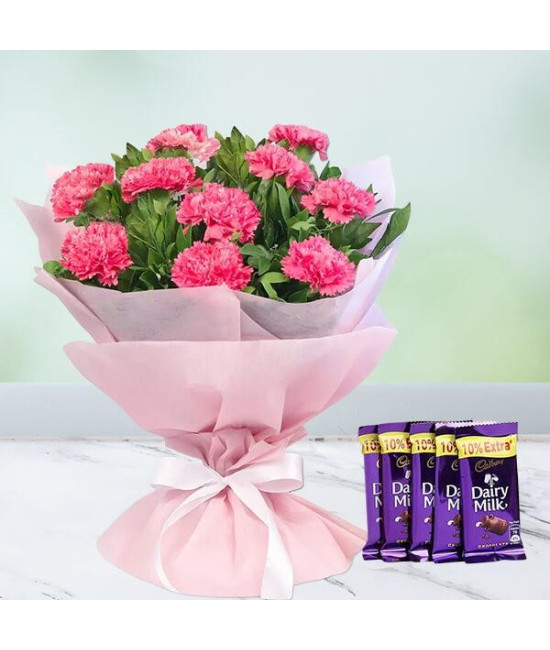 Pink Carnations And Chocolate Combo