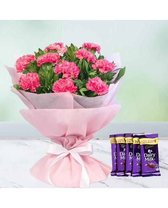 Pink Carnations And Chocolate Combo