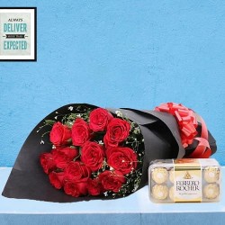 Red Roses Bunch with Rocher