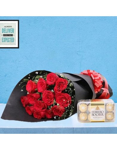 Red Roses Bunch with Rocher