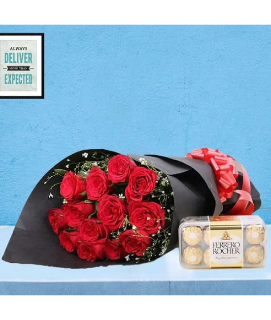 Red Roses Bunch with Rocher