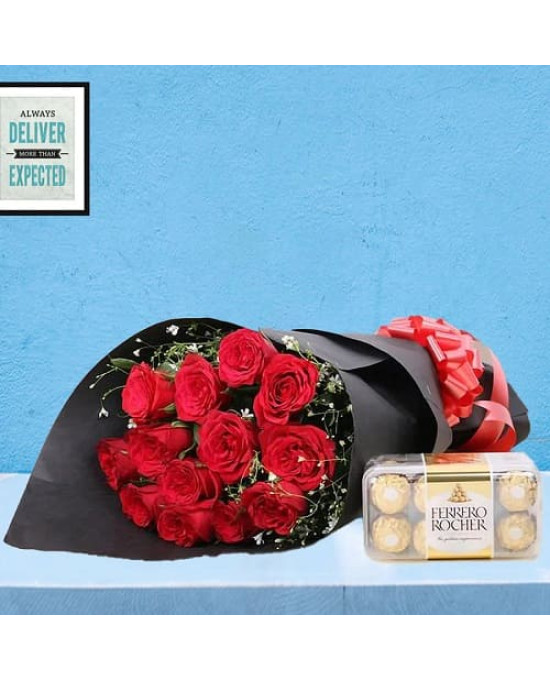 Red Roses Bunch with Rocher