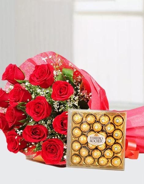 24 pcs Rocher n Red Roses Bouquet