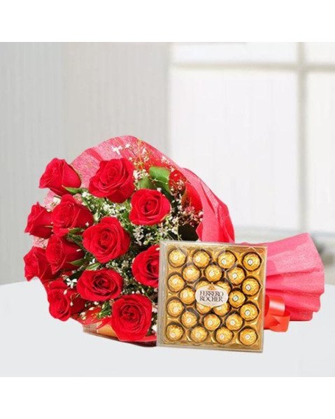 24 pcs Rocher n Red Roses Bouquet