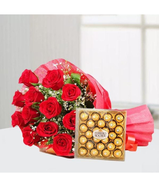 24 pcs Rocher n Red Roses Bouquet
