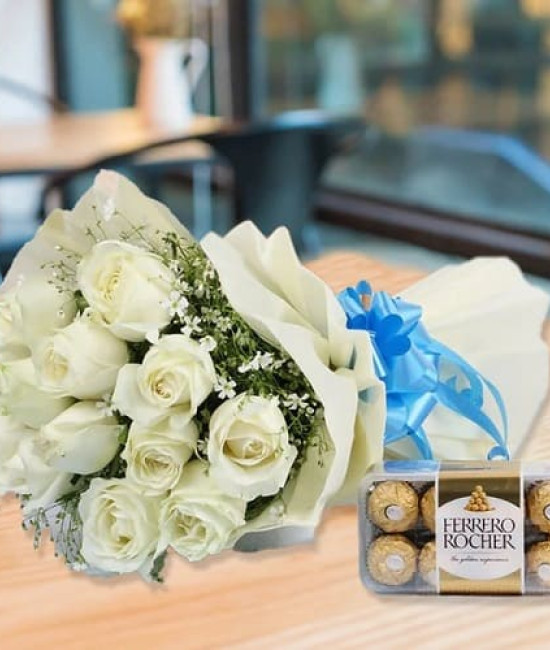White Roses n Ferrero Rocher Combo White Roses n Ferrero Rocher Combo