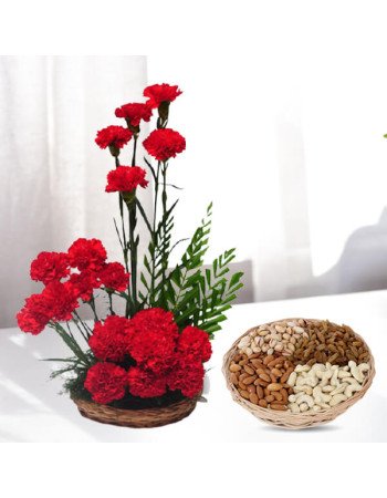 Carnations Basket Arrangement with 1Kg Dry Fruits Basket
