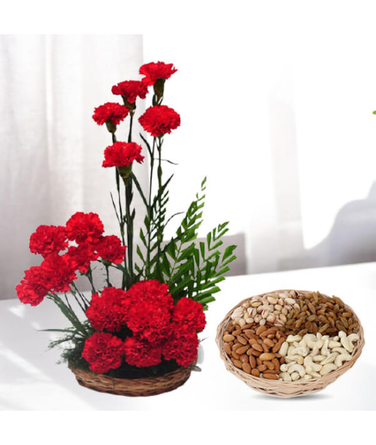 Carnations Basket Arrangement with 1Kg Dry Fruits Basket