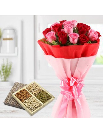 20 Roses Bouquet with Dry Fruits Box