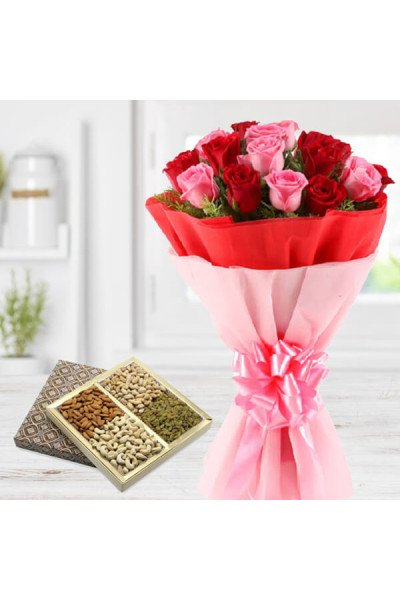 20 Roses Bouquet with Dry Fruits Box