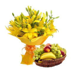 Flowers with fresh fruits