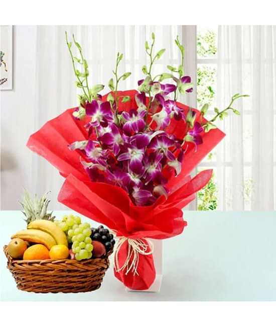 Orchids n Fresh Fruits Combo