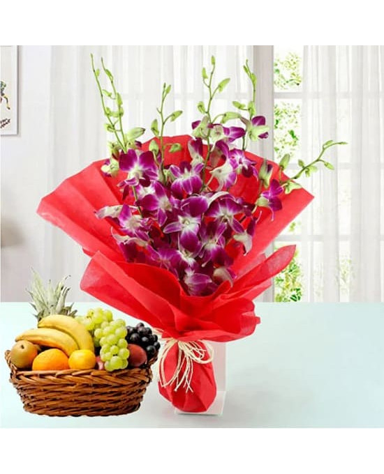 Orchids n Fresh Fruits Combo