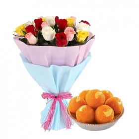 20 Mix Roses n 1/2 Kg Motichoor Laddu