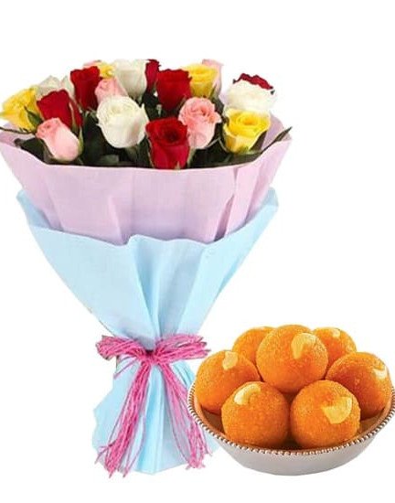 20 Mix Roses n 1/2 Kg Motichoor Laddu