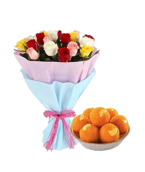 20 Mix Roses n 1/2 Kg Motichoor Laddu
