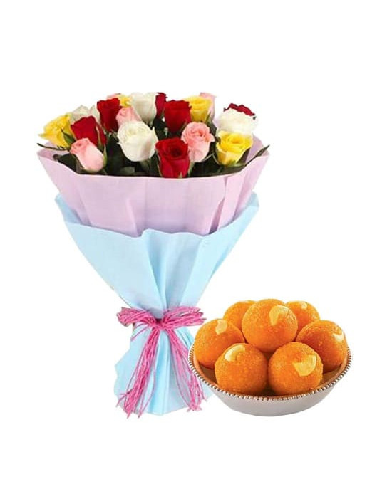 20 Mix Roses n 1/2 Kg Motichoor Laddu