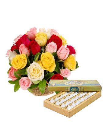 25 Mix Roses and 1/2 Kg Kaju Katli