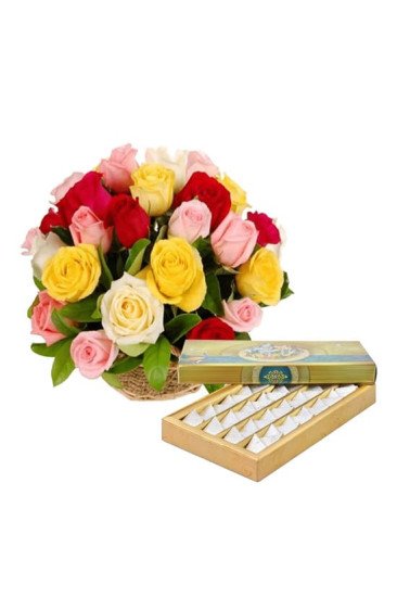 25 Mix Roses and 1/2 Kg Kaju Katli