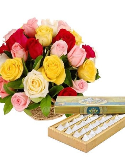 25 Mix Roses and 1/2 Kg Kaju Katli