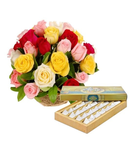 25 Mix Roses and 1/2 Kg Kaju Katli