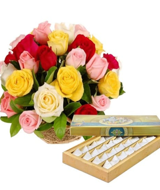 25 Mix Roses and 1/2 Kg Kaju Katli 25 Mix Roses and 1/2 Kg Kaju Katli