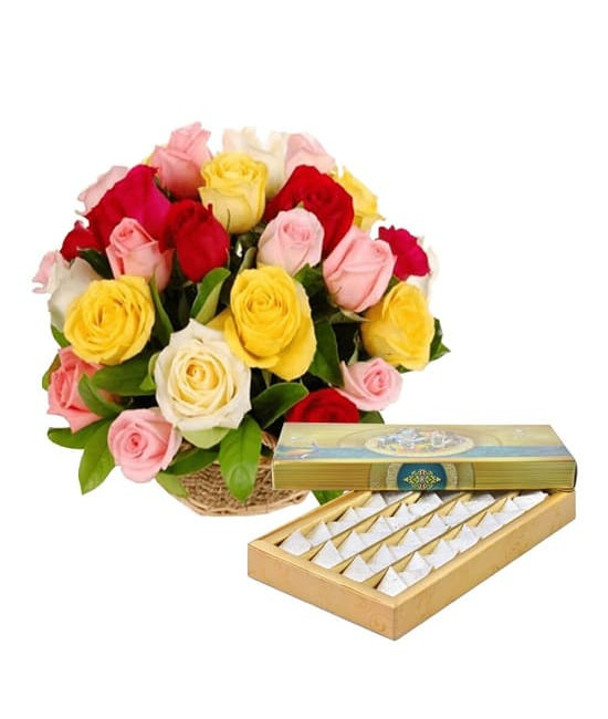 25 Mix Roses and 1/2 Kg Kaju Katli
