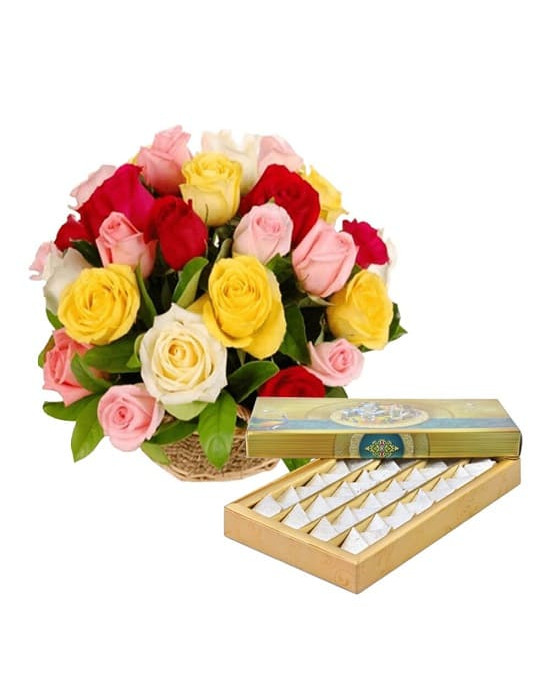 25 Mix Roses and 1/2 Kg Kaju Katli