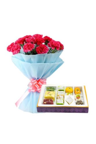 10 Pink Carnations Bunch n 1/2 Kg Mixed Sweets