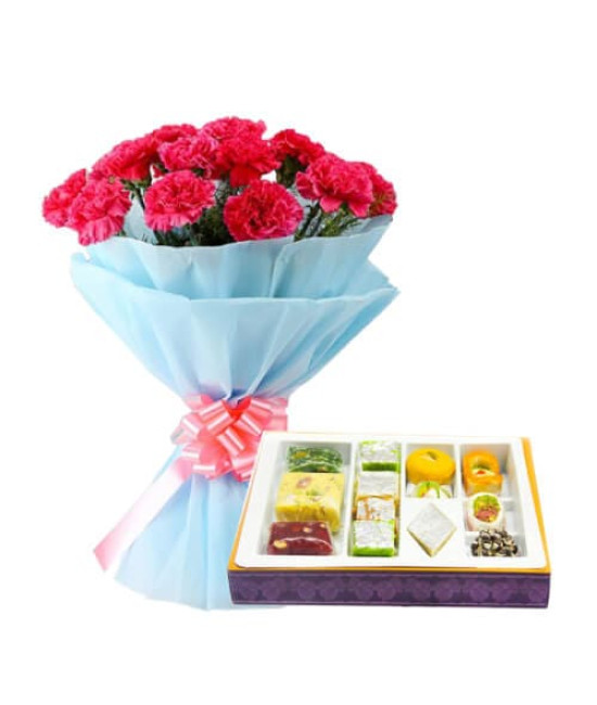 10 Pink Carnations Bunch n 1/2 Kg Mixed Sweets