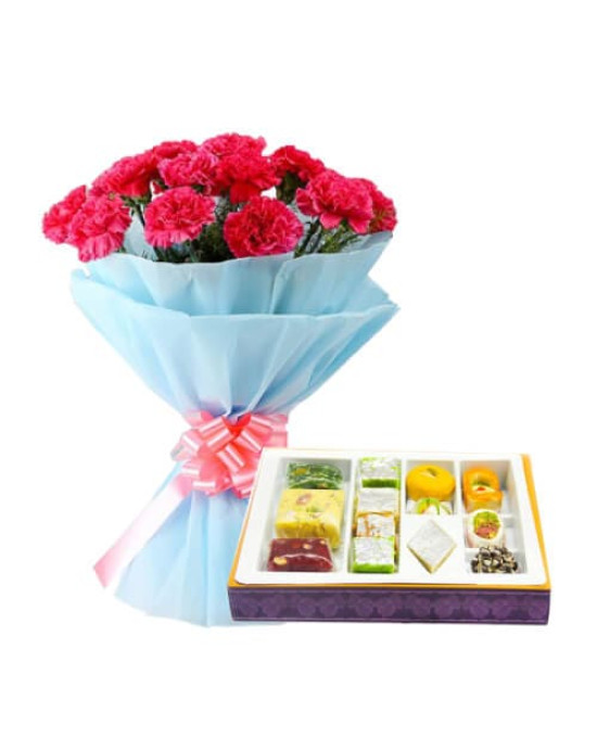 10 Pink Carnations Bunch n 1/2 Kg Mixed Sweets