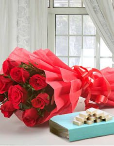12 Red Roses and 1/2 Kg kaju Katli