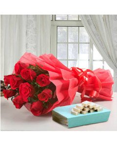 12 Red Roses and 1/2 Kg kaju Katli