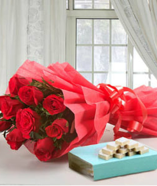 12 Red Roses and 1/2 Kg kaju Katli 12 Red Roses and 1/2 Kg kaju Katli