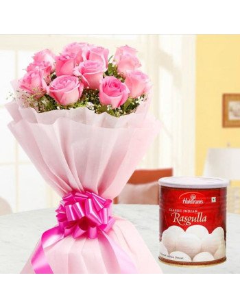 20 Pink Roses with Rasgulla Combo