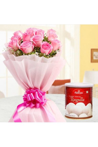 20 Pink Roses with Rasgulla Combo