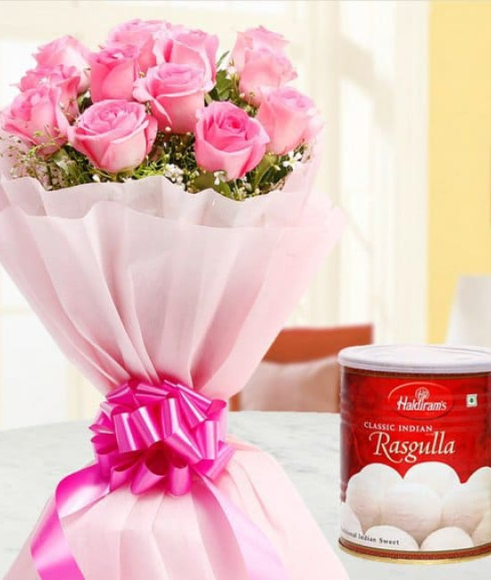 20 Pink Roses with Rasgulla Combo 20 Pink Roses with Rasgulla Combo