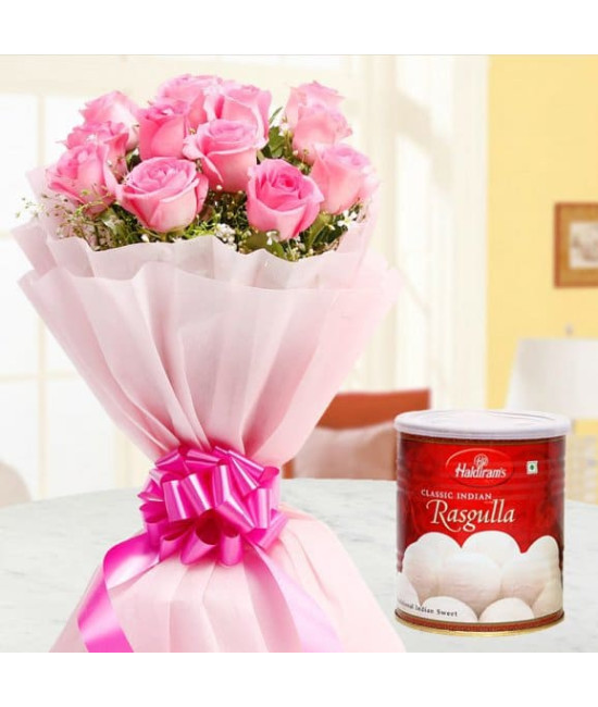 20 Pink Roses with Rasgulla Combo