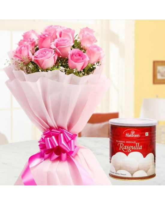 20 Pink Roses with Rasgulla Combo