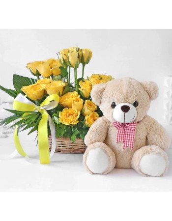 Yellow Roses n Teddy Combo