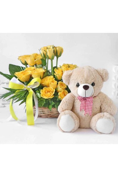 Yellow Roses n Teddy Combo