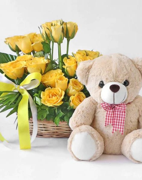 Yellow Roses n Teddy Combo