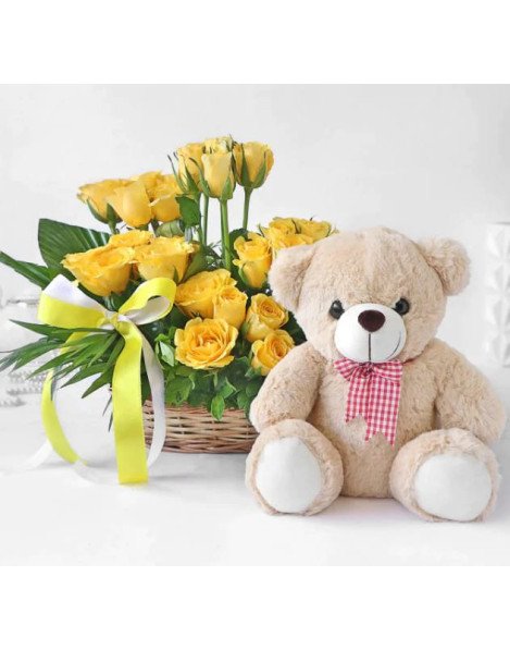Yellow Roses n Teddy Combo