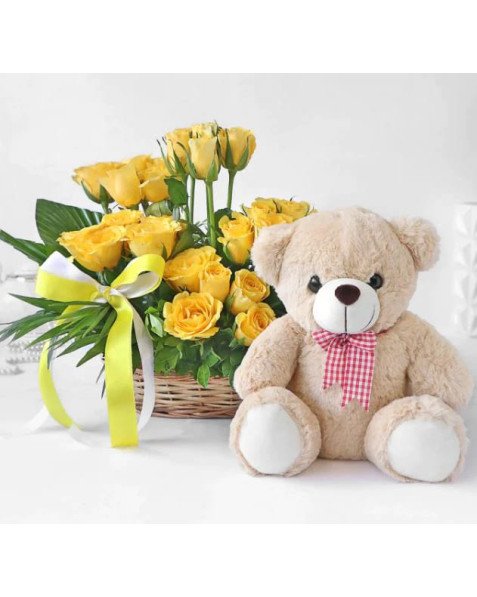 Yellow Roses n Teddy Combo