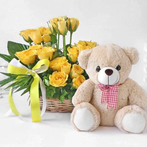 Yellow Roses n Teddy Combo