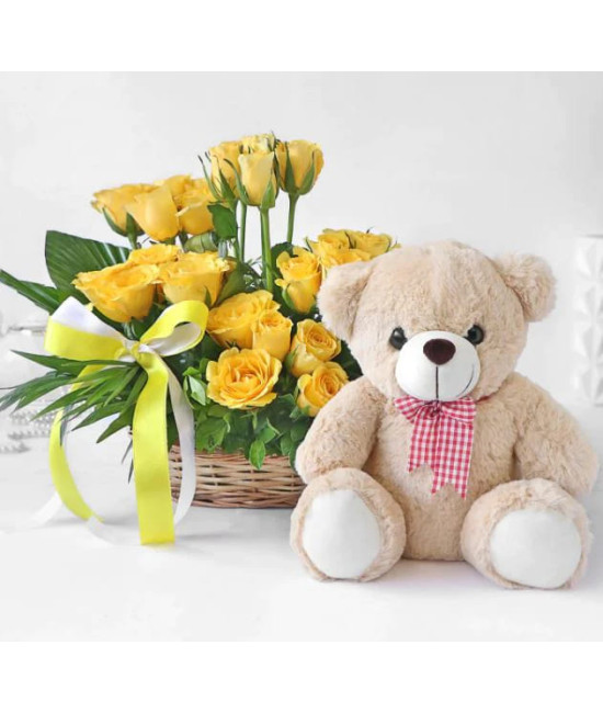 Yellow Roses n Teddy Combo