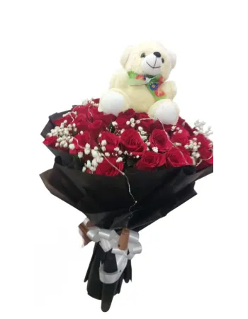 Premium Red Roses Bouquet with Teddy Bear