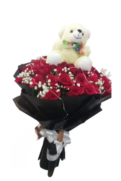 Premium Red Roses Bouquet with Teddy Bear