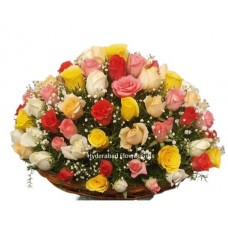 100 Mix Roses Basket